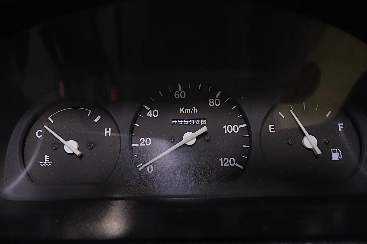 White 1991 Suzuki Carry Dump Bed 4x4 Kei Truck, odometer and gauges, for sale at Duncan Imports in Christiansburg, VA