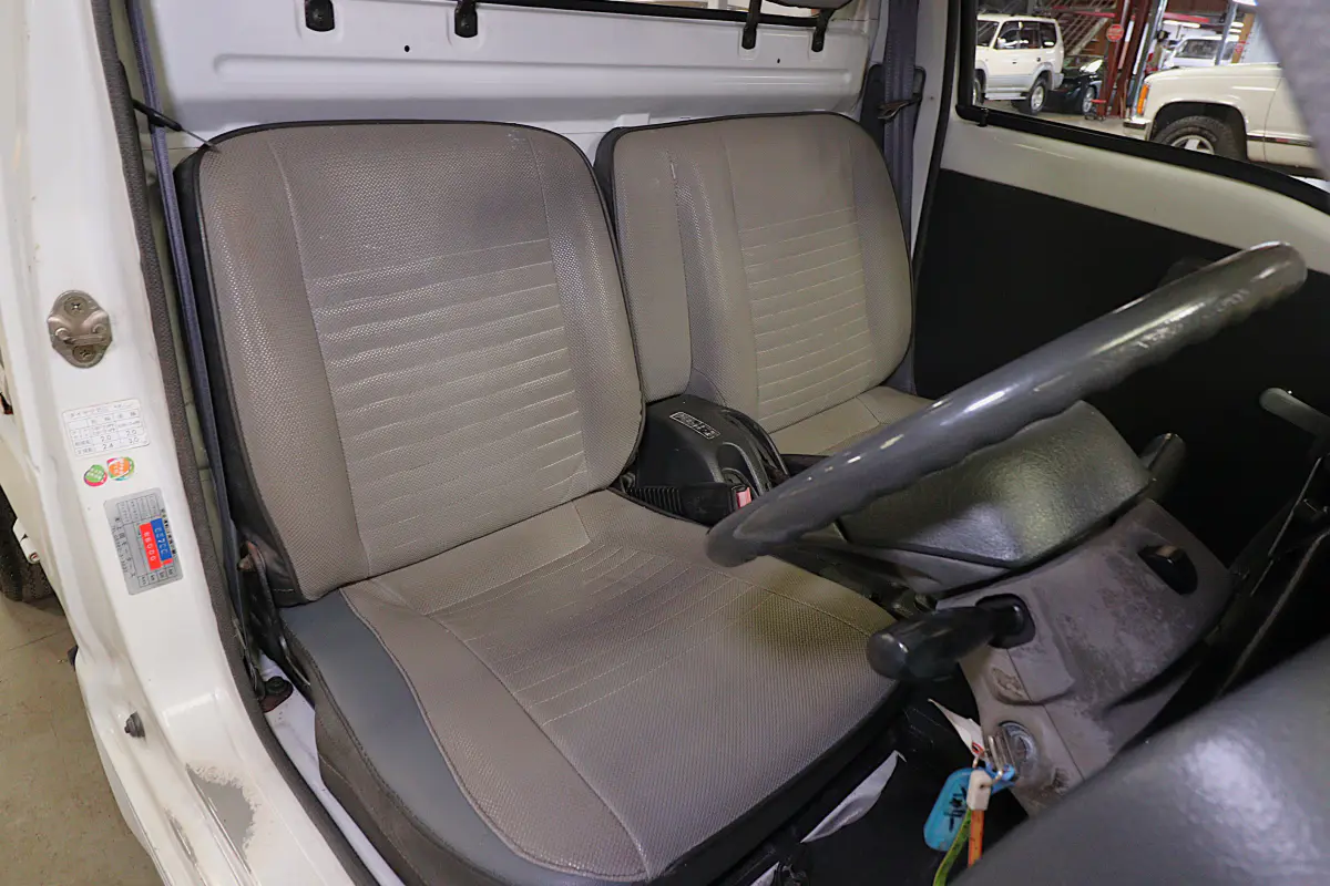White 1991 Suzuki Carry Dump Bed 4x4 Kei Truck, bench seats, for sale at Duncan Imports in Christiansburg, VA