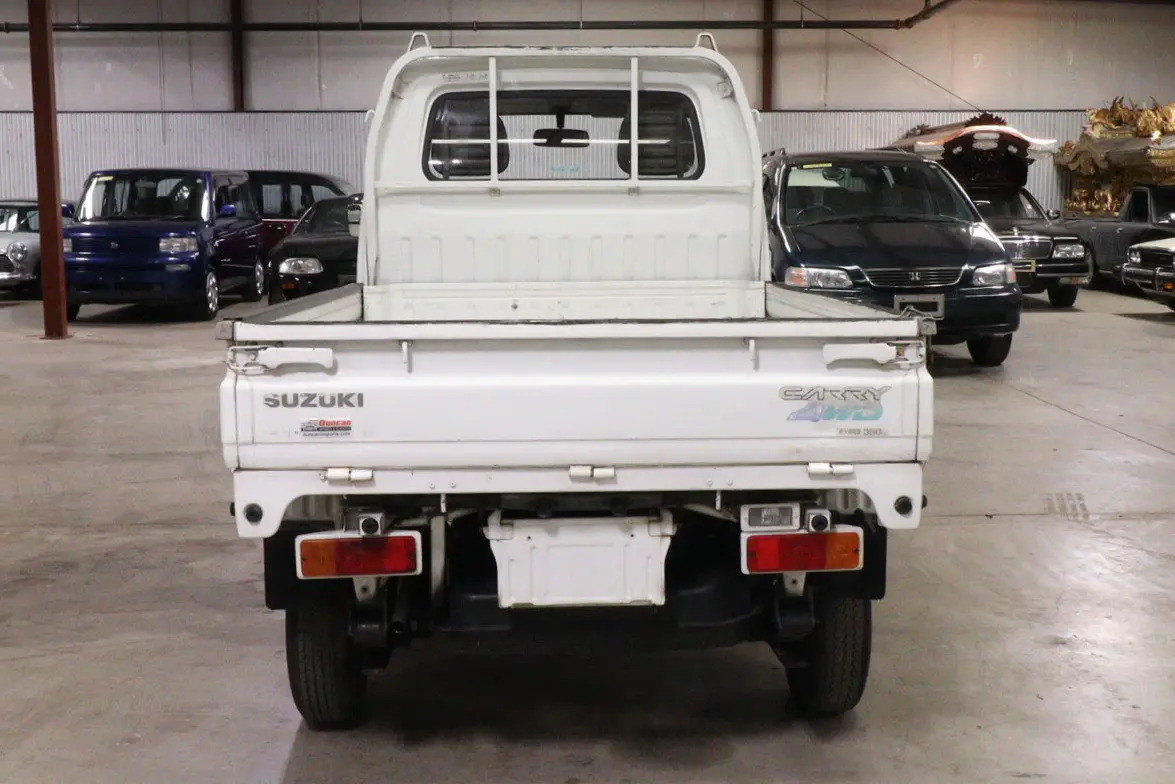 White 1991 Suzuki Carry Dump Bed 4x4 Kei Truck, rear view, for sale at Duncan Imports in Christiansburg, VA