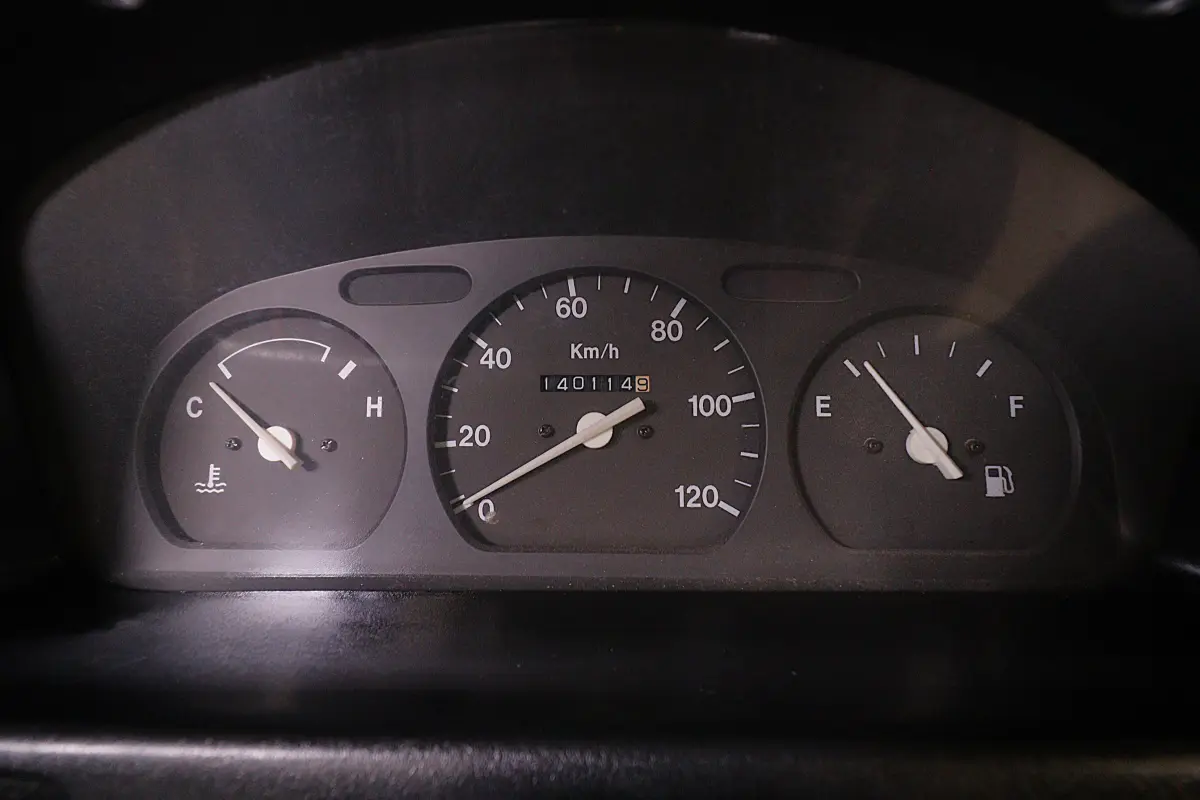 White 1993 Suzuki Carry 4x4 Kei Truck, odometer and gauges, for sale at Duncan Imports in Christiansburg, VA