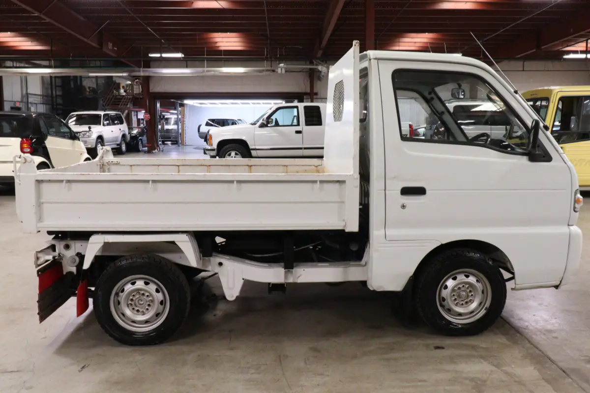 White 1993 Suzuki Carry 4x4 Kei Truck, side view, for sale at Duncan Imports in Christiansburg, VA