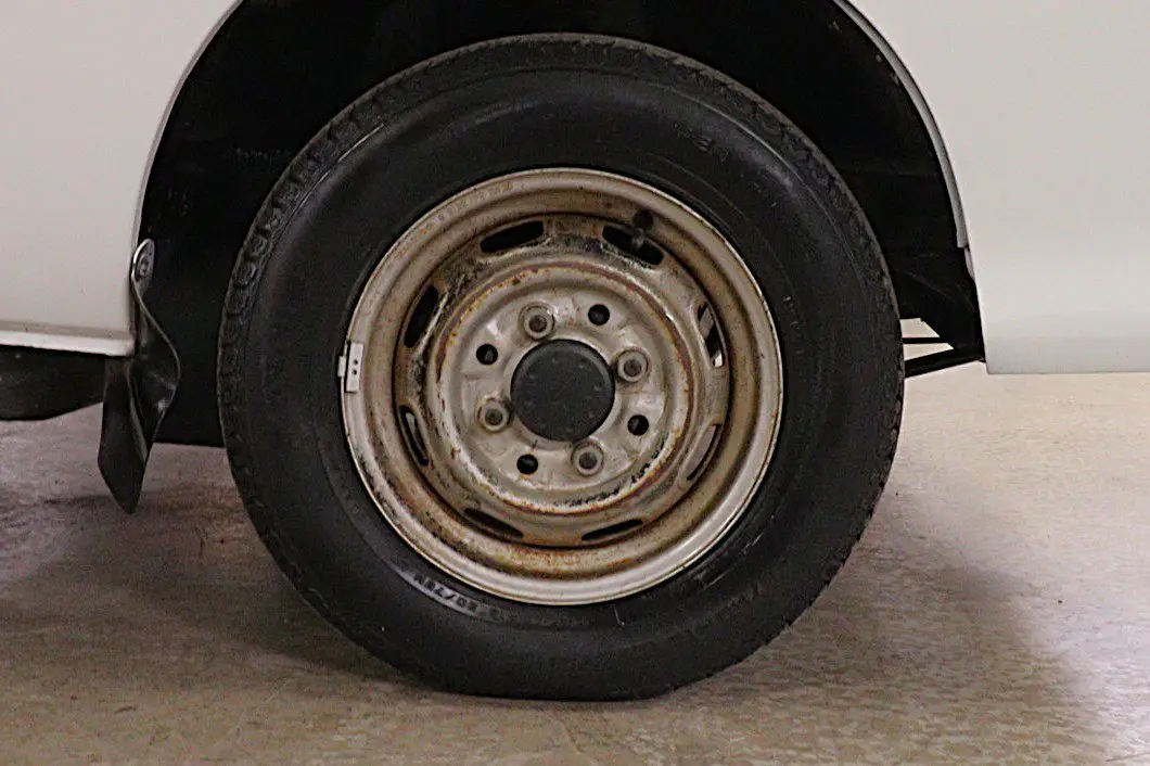 1995 Daihatsu Hijet 4x4 Kei Truck, wheel and tire close-up, for sale at Duncan Imports in Christiansburg, VA