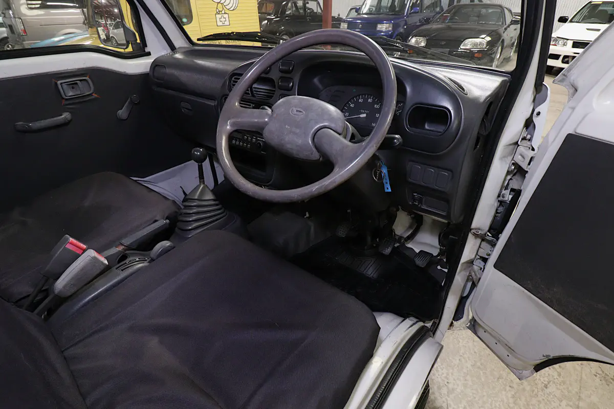 1995 Daihatsu Hijet 4x4 Kei Truck, cab interior, for sale at Duncan Imports in Christiansburg, VA