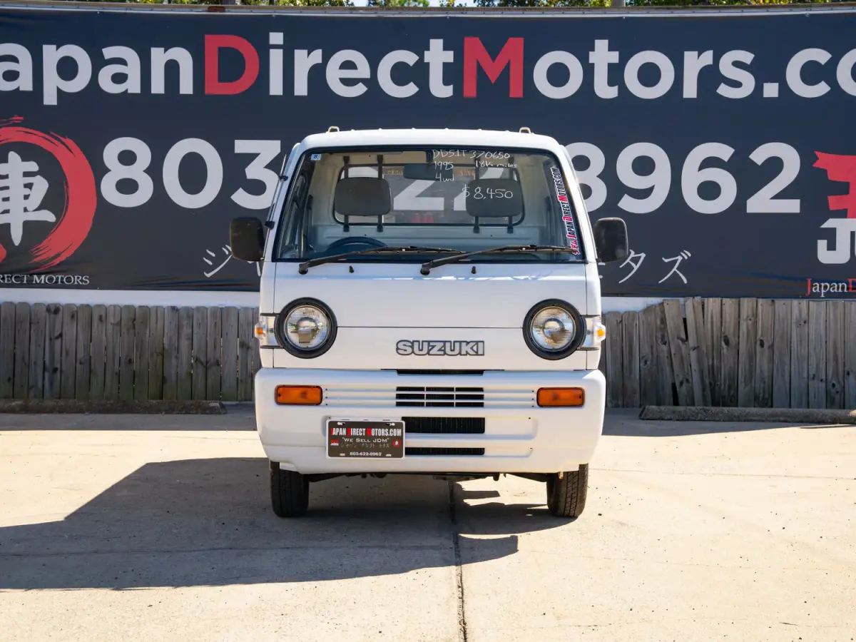 White 1995 Suzuki Carry 4x4 Kei Truck, front view, for sale at Japan Direct Motors in Irmo, SC