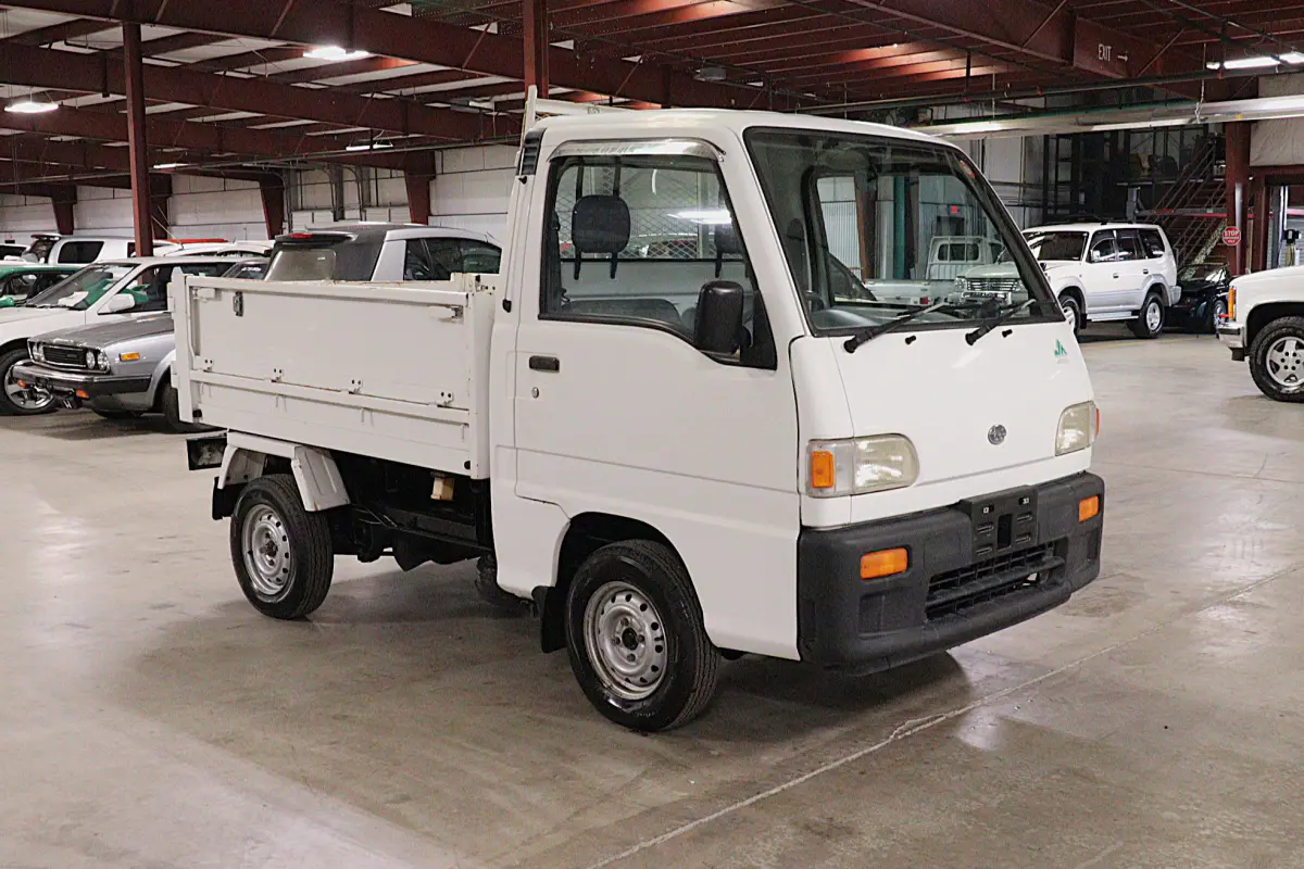 1996 Subaru Sambar 4x4 Kei Truck, front three-quarter view, for sale at Duncan Imports in Christiansburg, VA