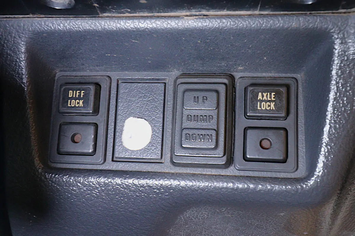 White 1996 Suzuki Carry Dump Bed 4x4 Kei Truck, dump bed controls, for sale at Duncan Imports in Christiansburg, VA
