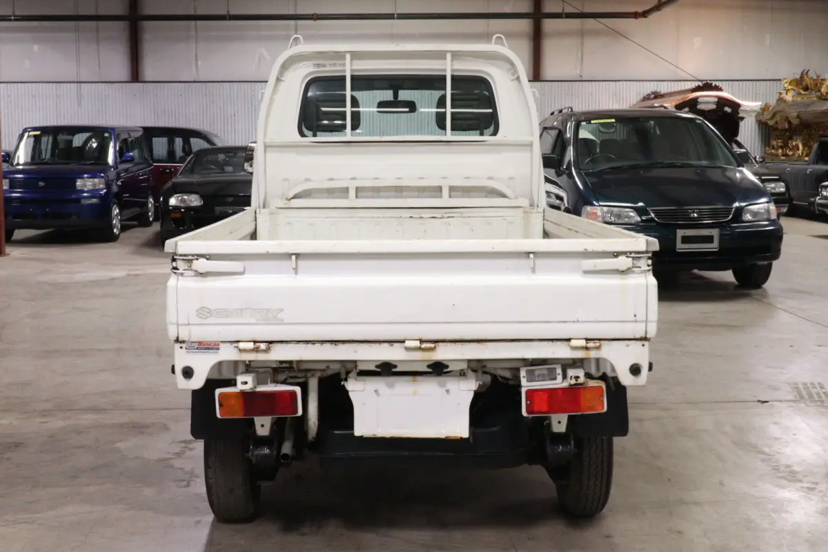 White 1996 Suzuki Carry Dump Bed 4x4 Kei Truck, rear view, for sale at Duncan Imports in Christiansburg, VA