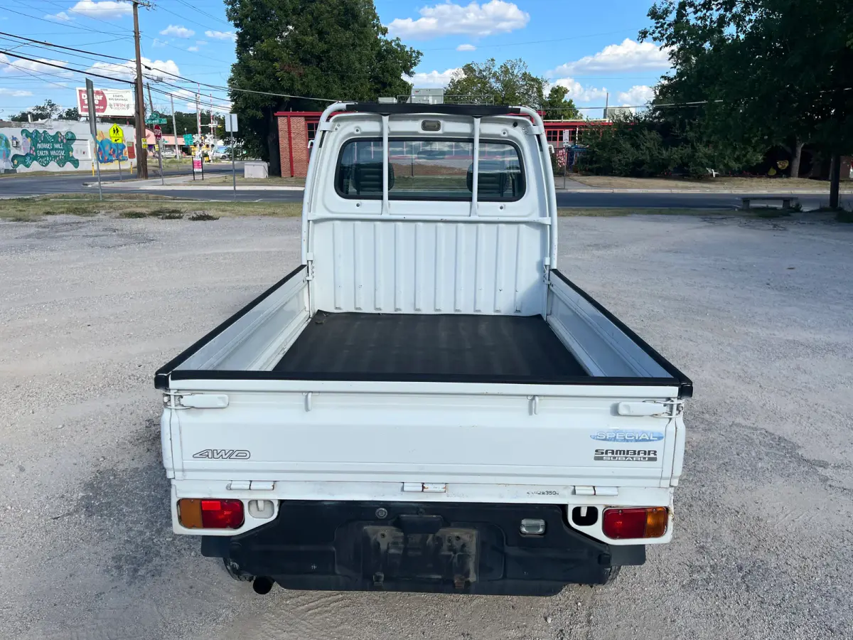 1998 Subaru Sambar 4x4 Kei Truck, rear view, sold at Sunshine Imports in Austin, TX
