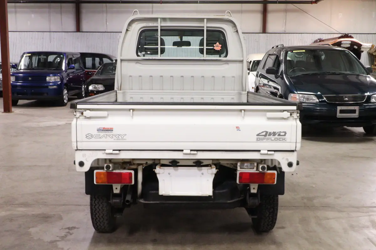 White 1998 Suzuki Carry 4x4 Kei Truck, rear view, for sale at Duncan Imports in Christiansburg, VA