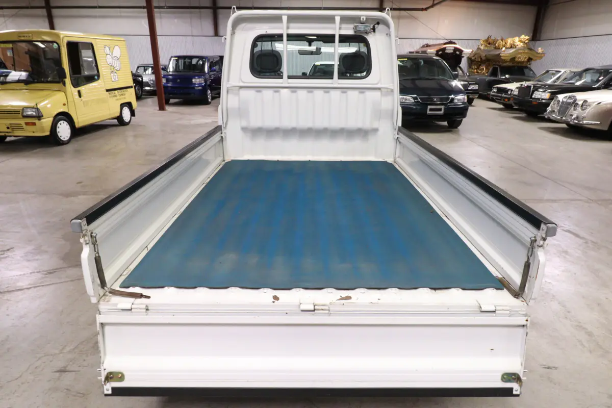White 1999 Daihatsu Hijet 4x4 Kei Truck, cargo bed rear view, for sale at Duncan Imports in Christiansburg, VA