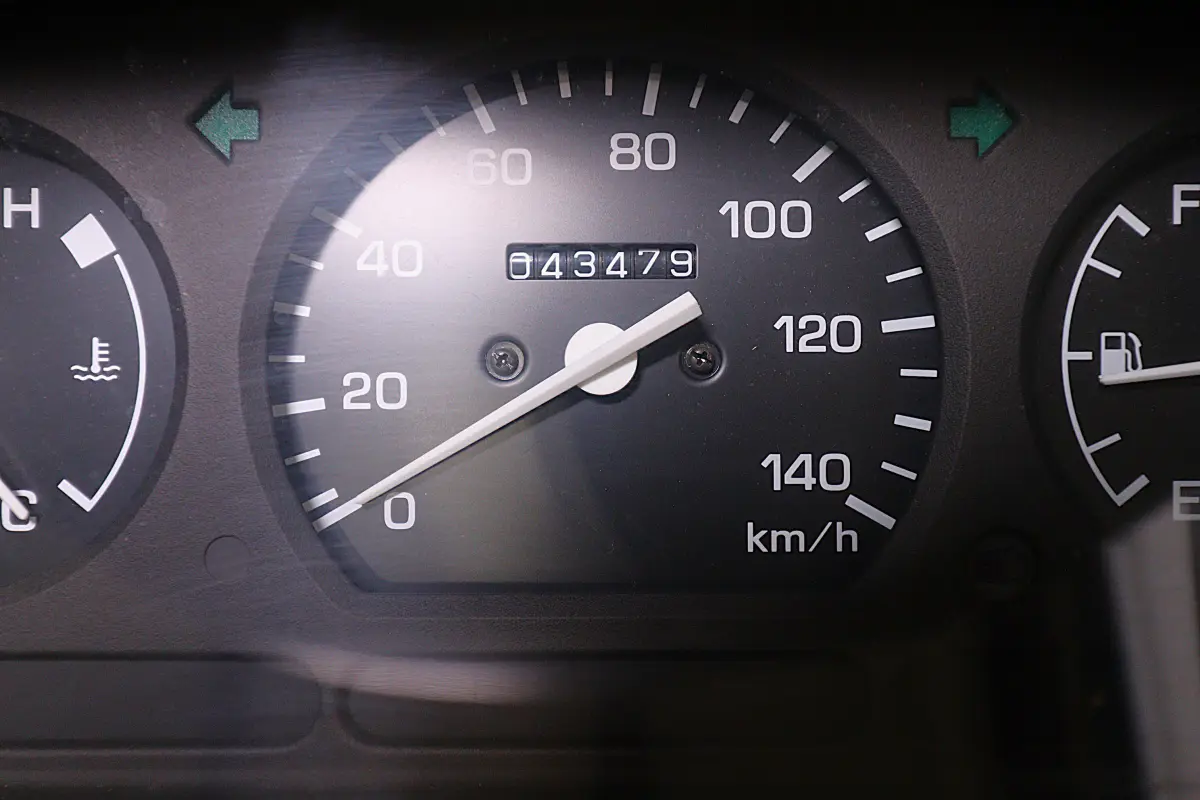 White 1999 Daihatsu Hijet 4x4 Kei Truck, odometer and speedometer, for sale at Duncan Imports in Christiansburg, VA