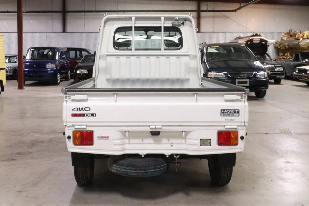 White 1999 Daihatsu Hijet 4x4 Kei Truck, rear view, for sale at Duncan Imports in Christiansburg, VA