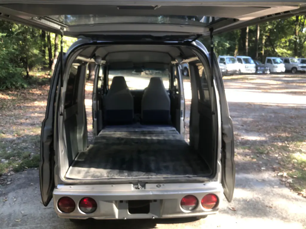 1999 Mitsubishi Minicab 4x4 Kei Van, rear view with tailgate open, for sale at Fun Karz in North Little Rock, AR