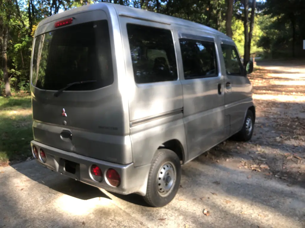 1999 Mitsubishi Minicab 4x4 Kei Van, rear three-quarter view, for sale at Fun Karz in North Little Rock, AR