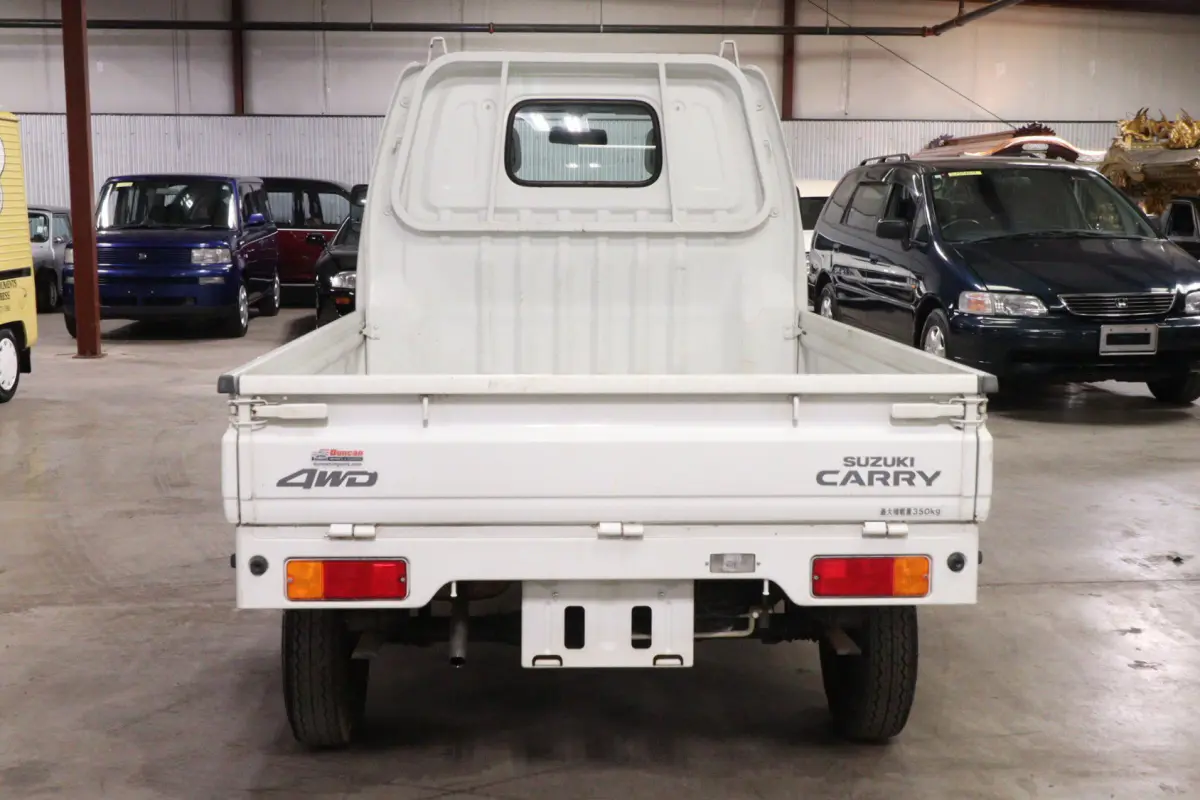 White 1999 Suzuki Carry 4x4 Kei Truck, rear view, for sale at Duncan Imports in Christiansburg, VA