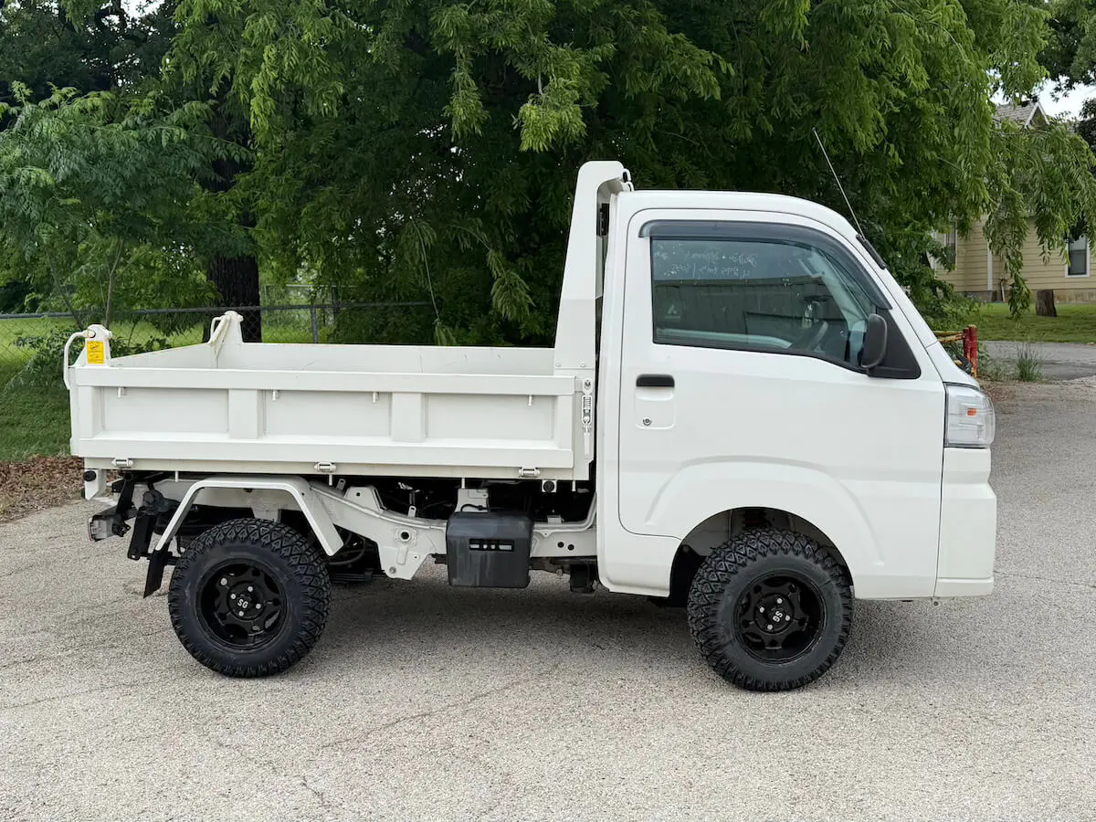 2022 Daihatsu Hijet HD Dump, a white off-road Kei Truck, for sale at Weatherford Mini Trucks in Weatherford, TX (photo 2 of 12)