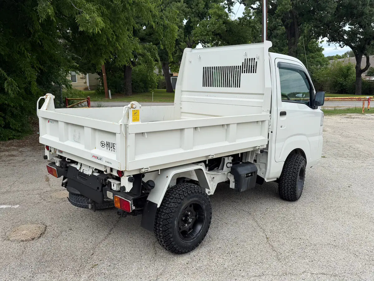 2022 Daihatsu Hijet HD Dump, a white off-road Kei Truck, for sale at Weatherford Mini Trucks in Weatherford, TX (photo 3 of 12)