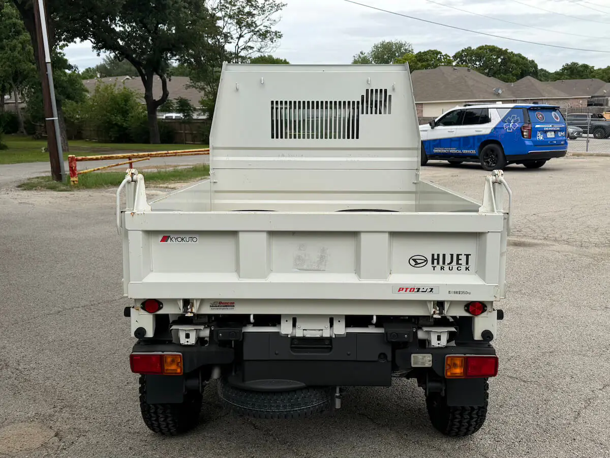 2022 Daihatsu Hijet HD Dump, a white off-road Kei Truck, for sale at Weatherford Mini Trucks in Weatherford, TX (photo 4 of 12)