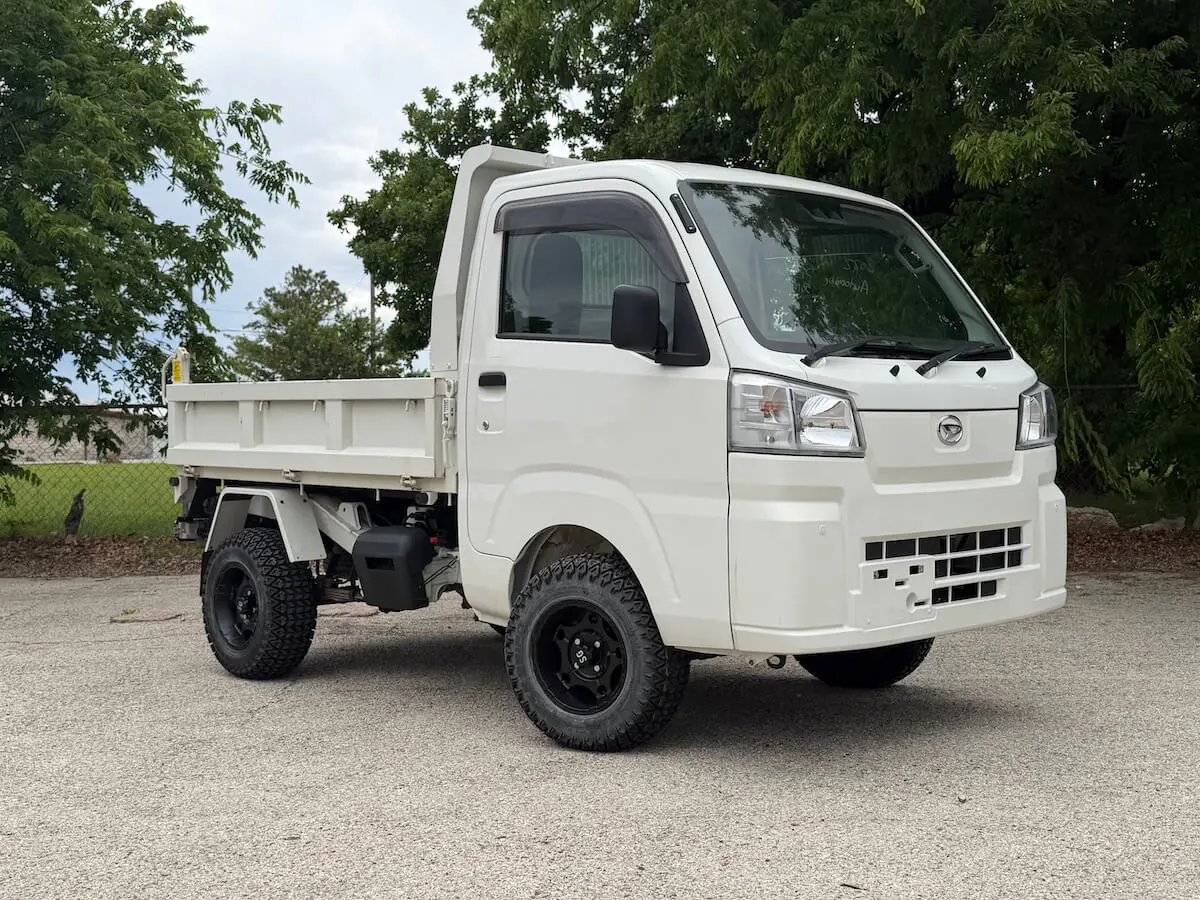 2022 Daihatsu Hijet HD Dump, a white off-road Kei Truck, for sale at Weatherford Mini Trucks in Weatherford, TX (photo 1 of 12)