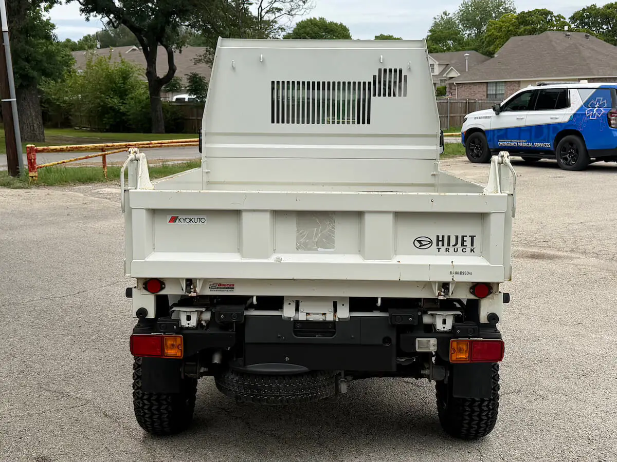 2022 Daihatsu Hijet HD Dump, a white off-road Kei Truck, for sale at Weatherford Mini Trucks in Weatherford, TX (photo 4 of 12)