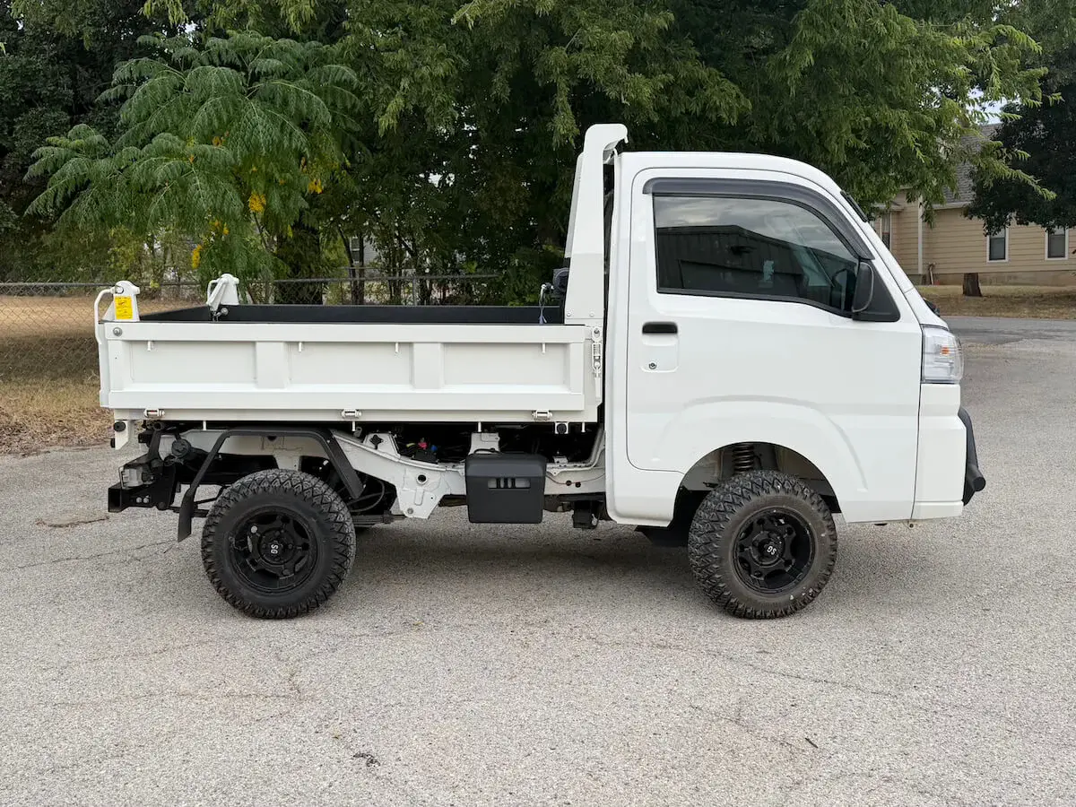 2022 Daihatsu Hijet HD Dump, a white off-road Kei Truck, for sale at Weatherford Mini Trucks in Weatherford, TX (photo 2 of 12)