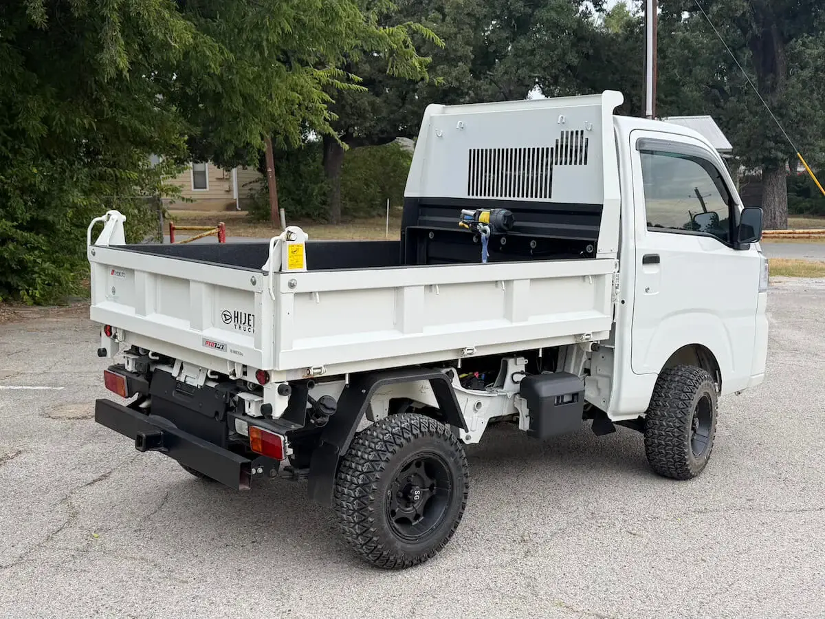 2022 Daihatsu Hijet HD Dump, a white off-road Kei Truck, for sale at Weatherford Mini Trucks in Weatherford, TX (photo 3 of 12)