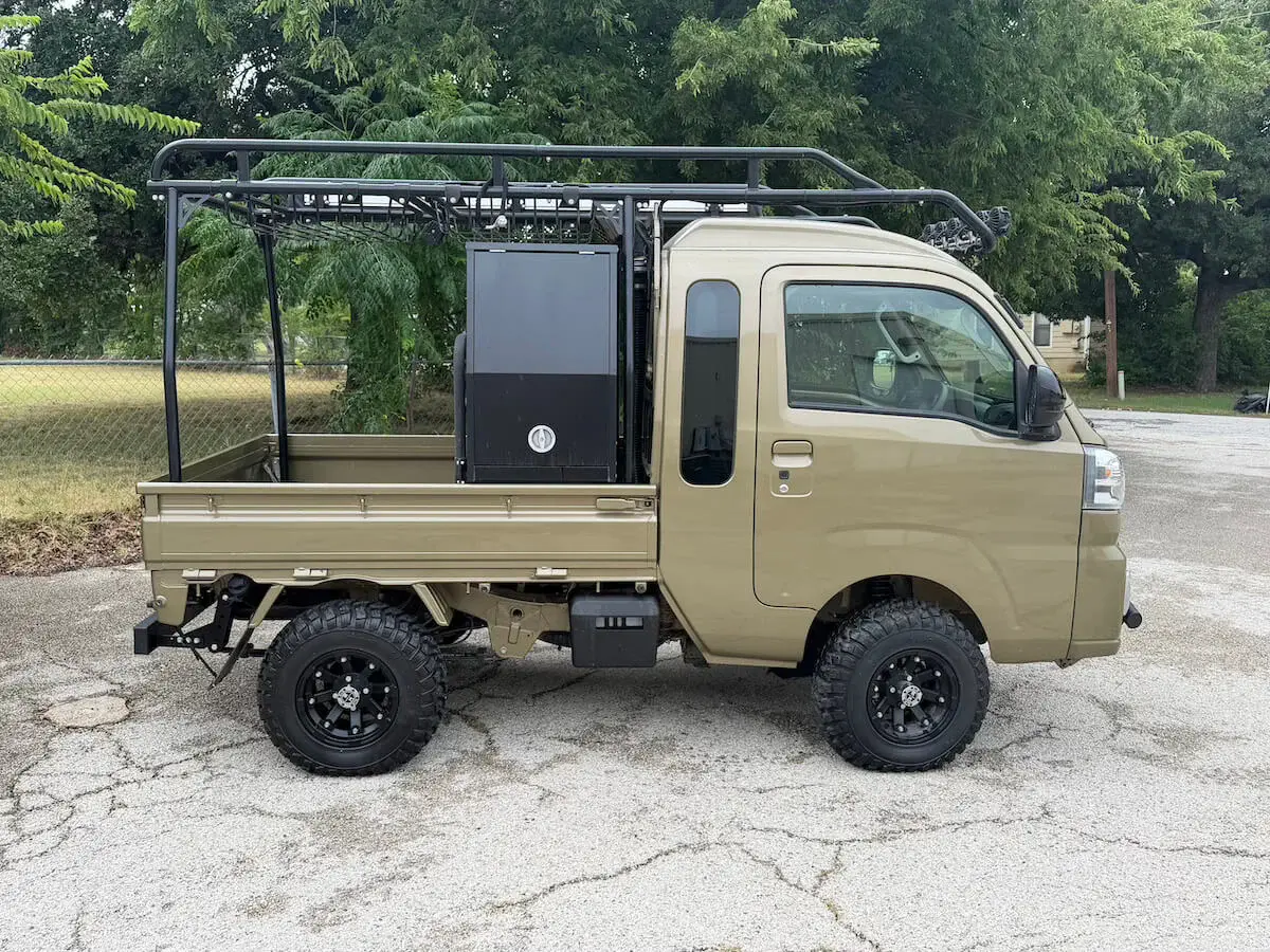 2022 Daihatsu Hijet Jumbo Cab**Tons of Upgrades, a khaki green off-road Kei Truck, for sale at Weatherford Mini Trucks in Weatherford, TX (photo 2 of 12)