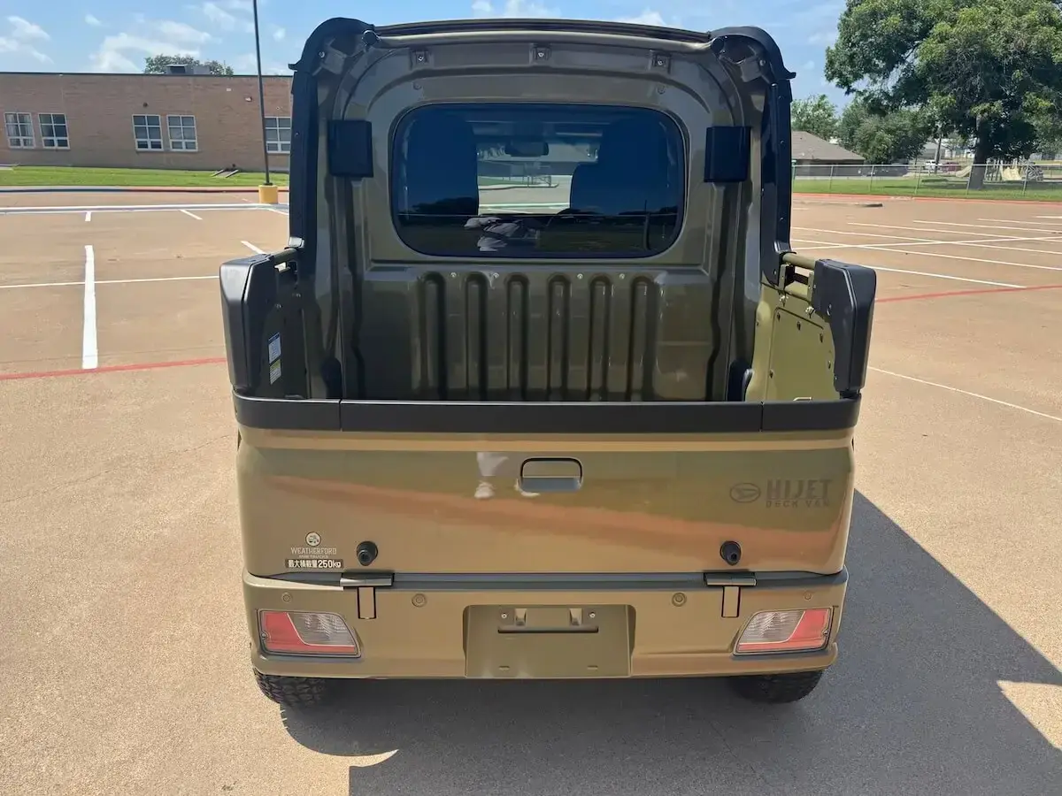 2024 Daihatsu Hijet Deck Van, a khaki green off-road Kei Truck, for sale at Weatherford Mini Trucks in Weatherford, TX (photo 5 of 12)