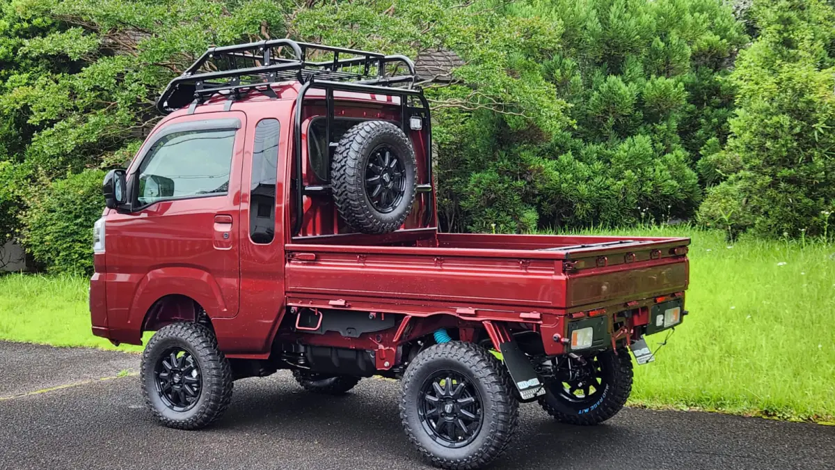 2024 Daihatsu Hijet Extreme, a red off-road Kei Truck, for sale at Mini Monsters USA in St. George, UT (photo 2 of 12)