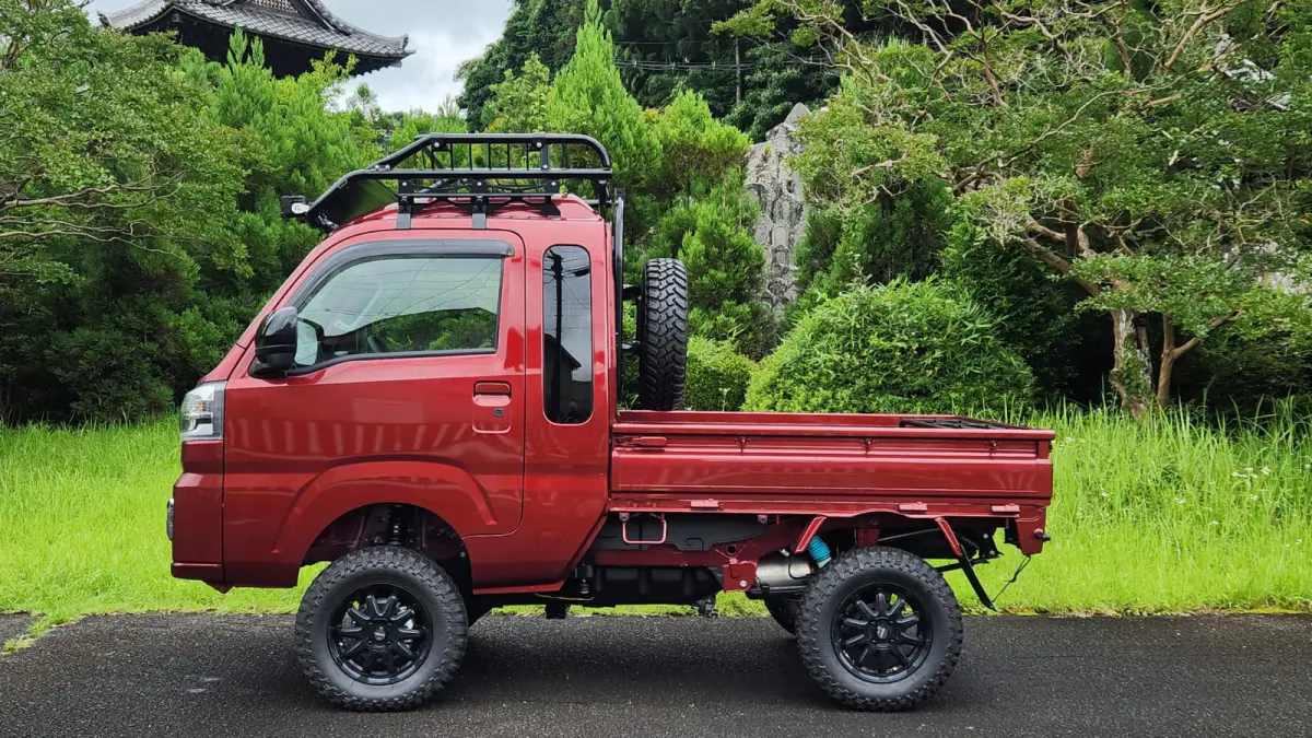 2024 Daihatsu Hijet Extreme, a red off-road Kei Truck, for sale at Mini Monsters USA in St. George, UT (photo 4 of 12)