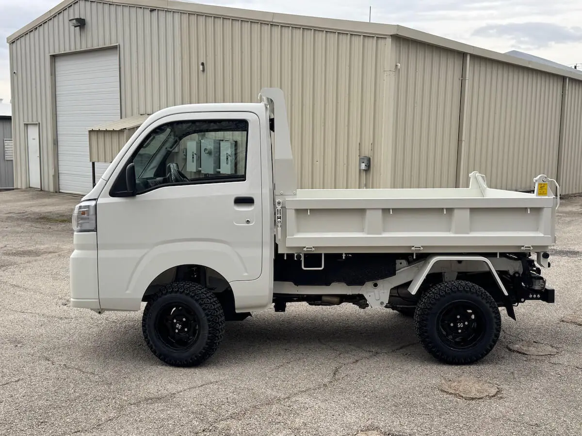 2025 Daihatsu Hijet HD Dump, Automatic 4x4, a white off-road Kei Truck, for sale at Weatherford Mini Trucks in Weatherford, TX (photo 4 of 5)