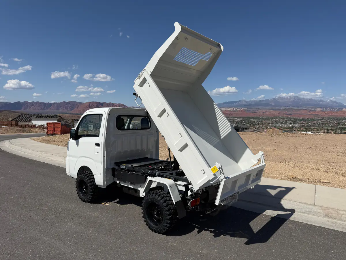 2025 Daihatsu Hijet HD Dump, a whiteout off-road Kei Truck, for sale at Mini Monsters USA in St. George, UT (photo 2 of 12)