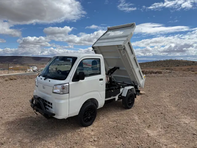 2025 Daihatsu Hijet HD Dump, a whiteout off-road Kei Truck, for sale at Mini Monsters USA in St. George, UT (photo 3 of 12)