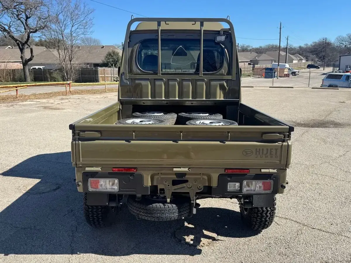 2025 Daihatsu Hijet Jumbo Automatic Farming Package, a khaki green off-road Kei Truck, for sale at Weatherford Mini Trucks in Weatherford, TX (photo 6 of 8)