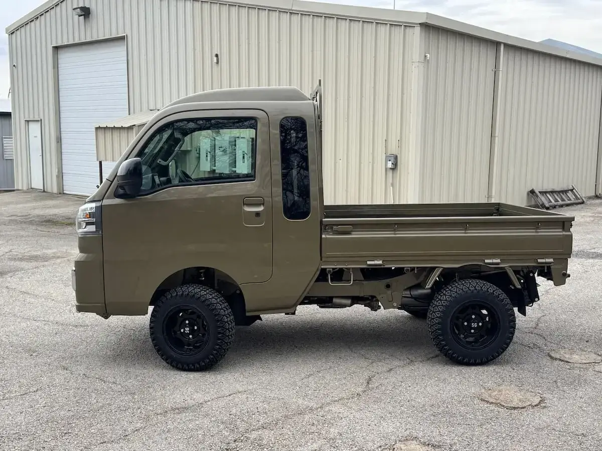 2025 Daihatsu Hijet Jumbo Automatic Farming Package, a khaki green off-road Kei Truck, for sale at Weatherford Mini Trucks in Weatherford, TX (photo 7 of 8)