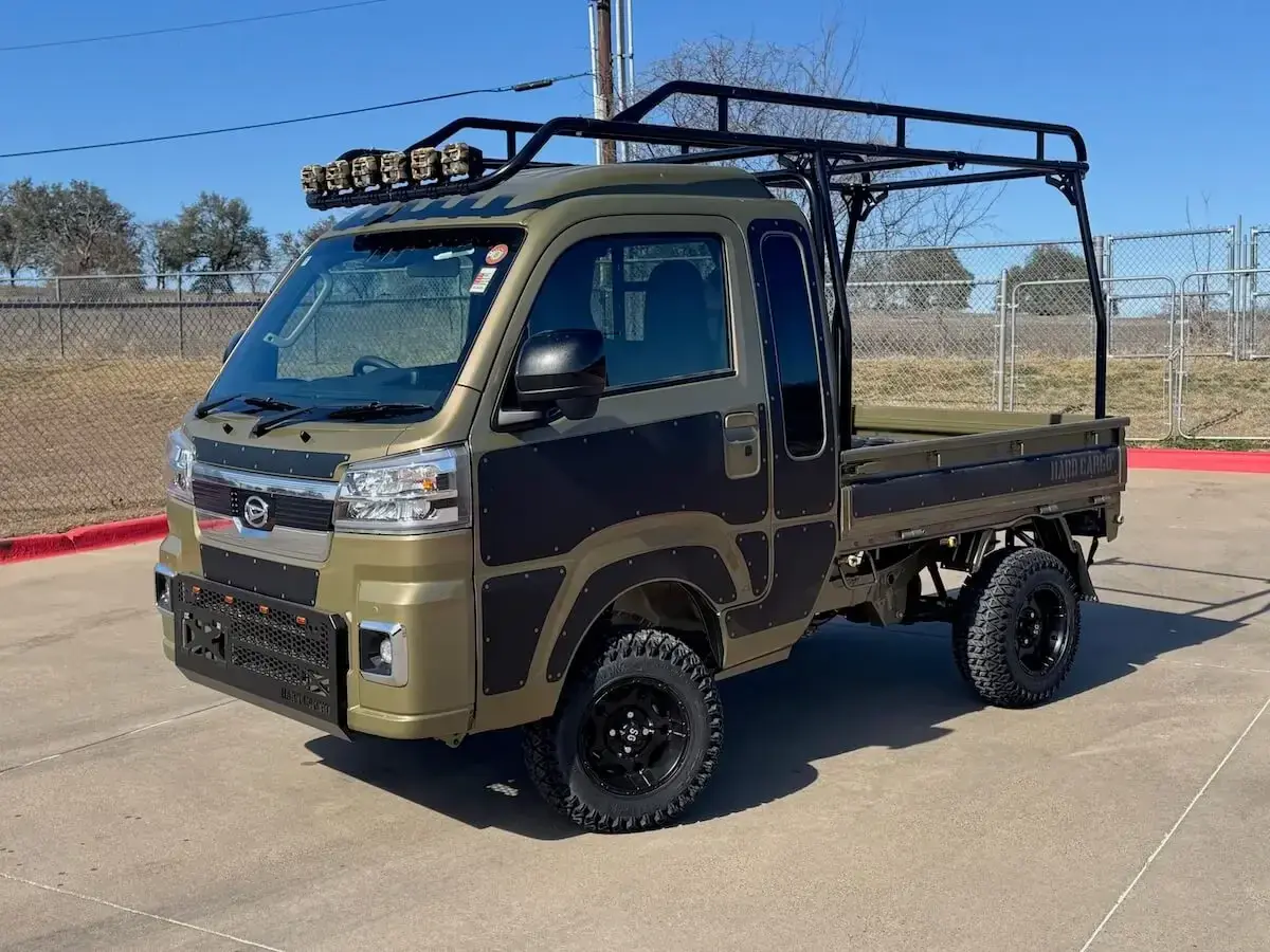 2025 Daihatsu Hijet Jumbo Hard Cargo Edition, a khaki green off-road Kei Truck, for sale at Weatherford Mini Trucks in Weatherford, TX (photo 5 of 12)