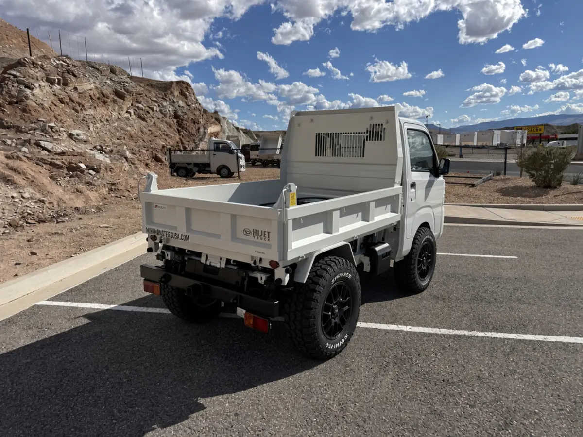 2026 Daihatsu Hijet HD Dump, a white off-road Kei Truck, for sale at Mini Monsters USA in St. George, UT (photo 8 of 12)
