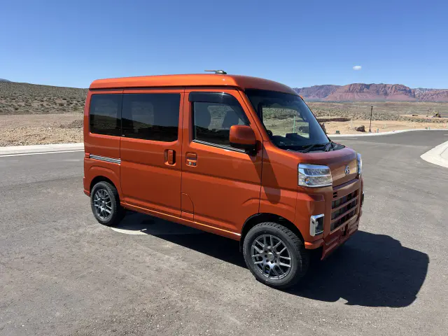 2023 Daihatsu Hijet Cargo Van, a desert orange off-road Kei Van, for sale at Mini Monsters USA in St. George, UT