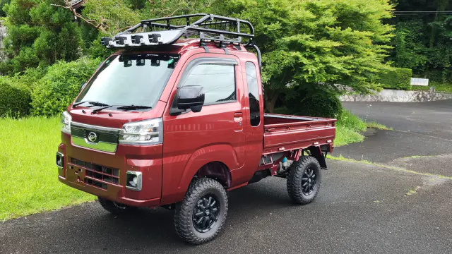2024 Daihatsu Hijet Extreme, a red off-road Kei Truck, for sale at Mini Monsters USA in St. George, UT