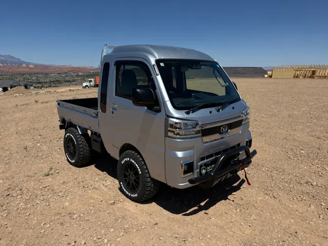 2025 Daihatsu Hijet Jumbo, a silver off-road Kei Truck, for sale at Mini Monsters USA in St. George, UT