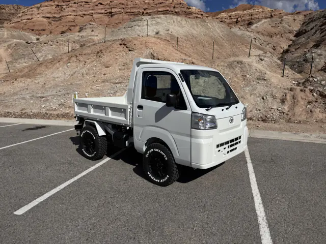 2026 Daihatsu Hijet HD Dump, a white off-road Kei Truck, for sale at Mini Monsters USA in St. George, UT